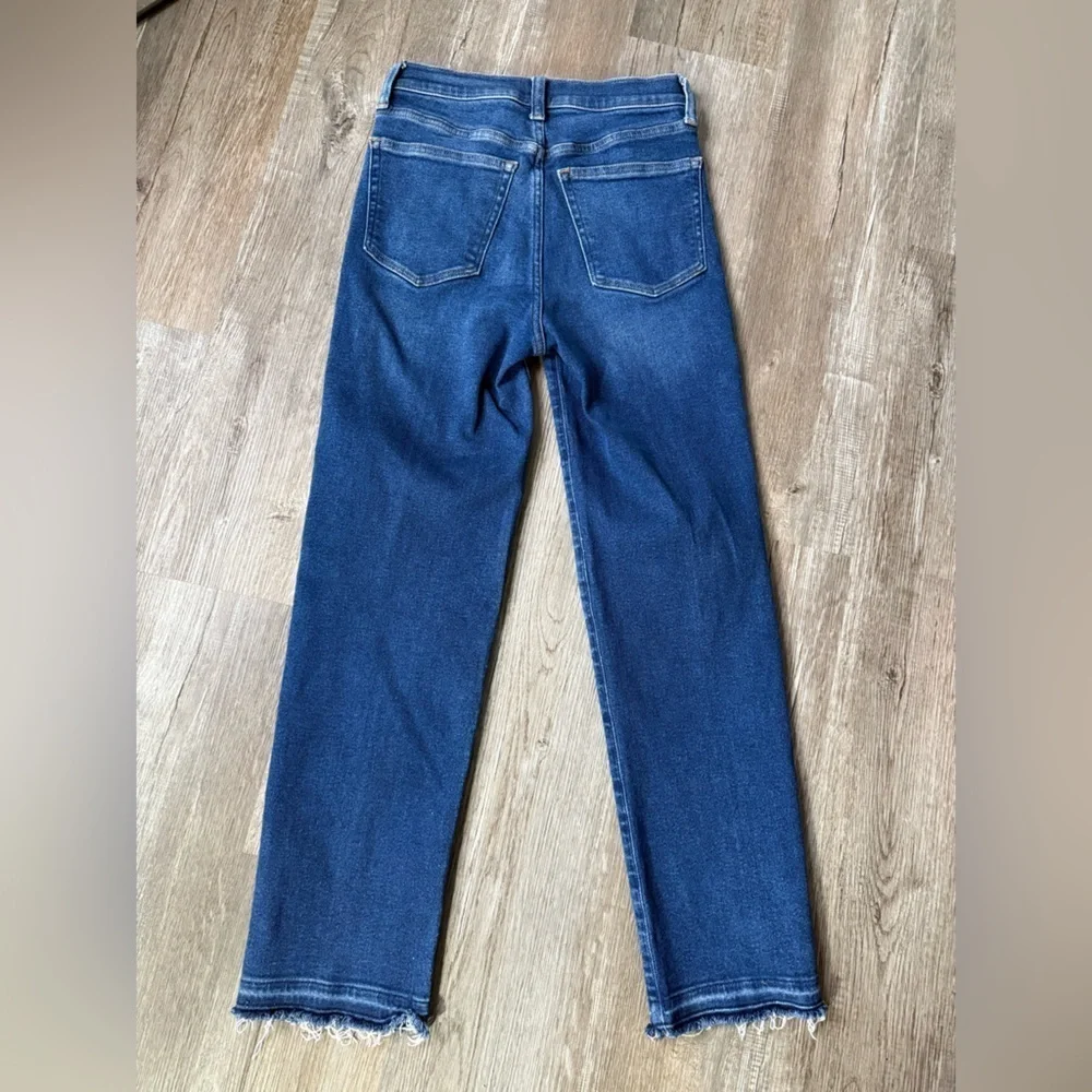J. Crew Stove Pipe Classic Straight Leg Blue Denim Jeans Frayed Ankle Size 25 26